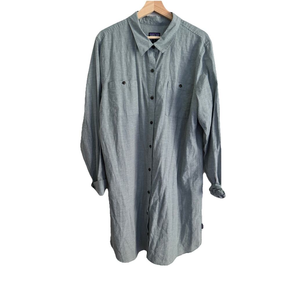 Patagonia Organic Cotton Chambray Shirt Dress Normcore Blue Gray Women’s XL